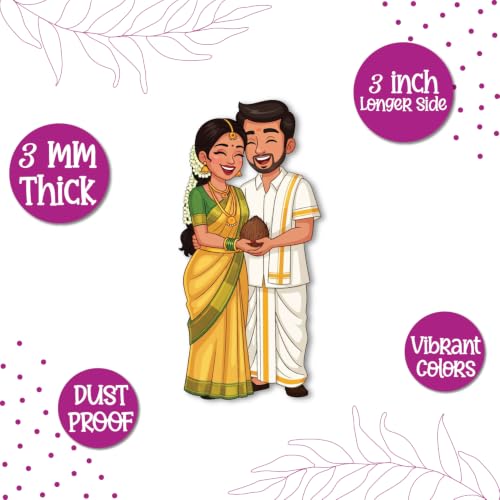 Image of Bhai Please South Indian Couple Theme Wooden Fridge Magnet - Couple Gift