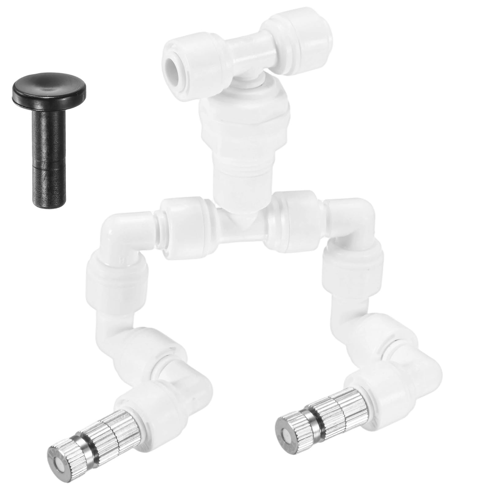 Podwójne dysze zraszające dla gadów, miedziane, 0,3 mm, 1/4" z filtrem do terrarium/paludarium, dysza regulowana w zakresie 360 stopni [białe]