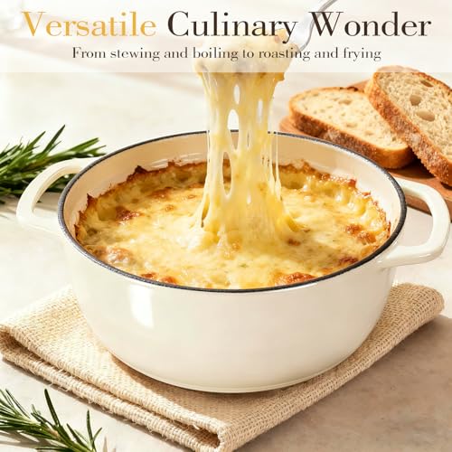 Umite Chef 6QT Enameled Cast Iron Dutch Oven with Lid, Versatile Heavy-Duty Cookware Pot for Baking Bread, Braising, Soups & Stews, Oven & Stovetop Safe with Heat Resistant Gloves(Cream White) #3