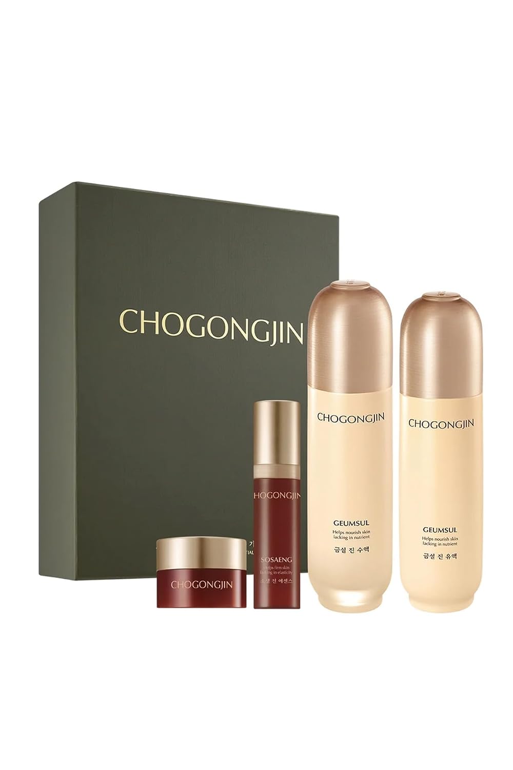 CHOGONGJIN Geumsul Nourishing Care Essential Set (2022 renewal), Toner 150ml +Emulsion 120ml +Essence 8ml +Cream 9ml