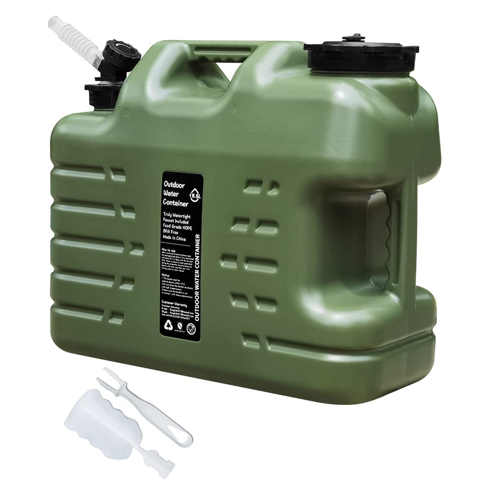 Zciuyo Camping Water Containers, Portable Water Tank Storage with Spigot, 5 Gallon BPA Free Military Green Large Bucket Emergency Water Cube for Hiking BBQ Gear Survival Supplies Carrier Jugs Kit