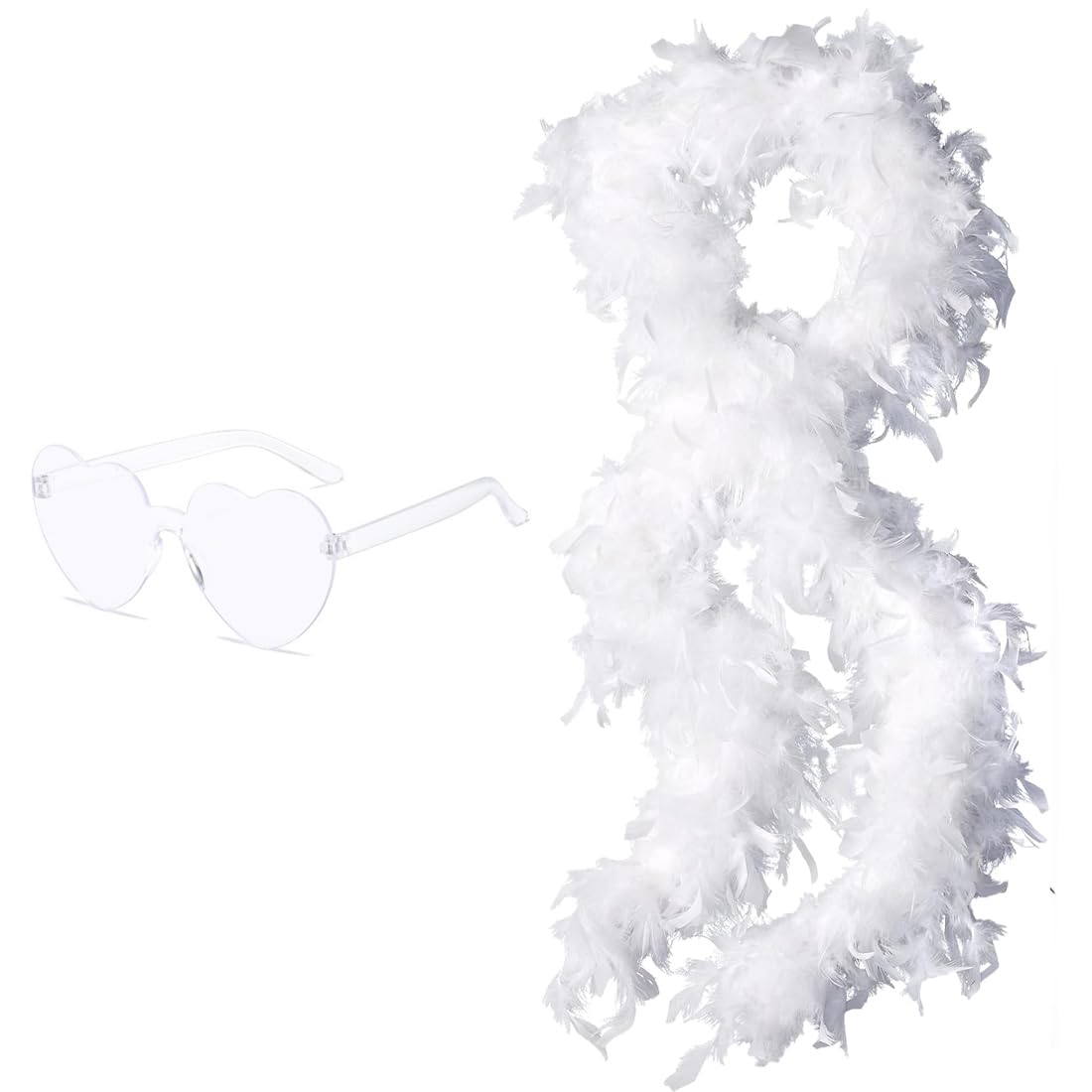 Boa Di Piume Bianche 2 Metri Con Occhiali A Cuore - Costume Anni 20 Per Feste E Carnevale - Foto 2