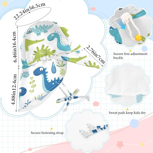 KLL Toddler Beach Hats Baby Boys Bucket Hat Baby Girls' UPF 50+ Protection Neck Flap Traveling Camping Hat Cartoon Blue Dinosaur4