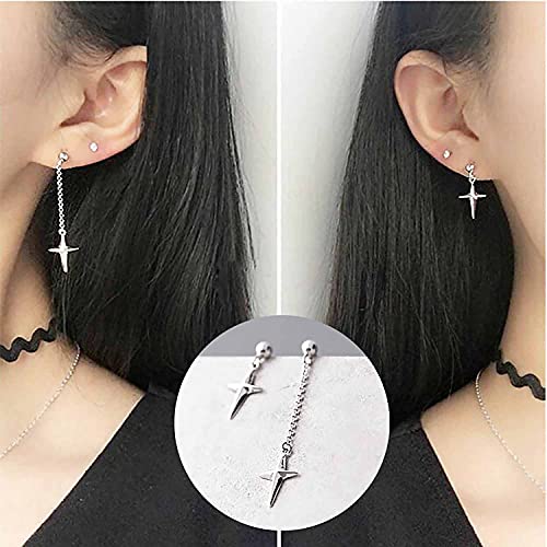 Asymmetric Cross drop earring for women men White gold plated chain long earring geometry jewelry2