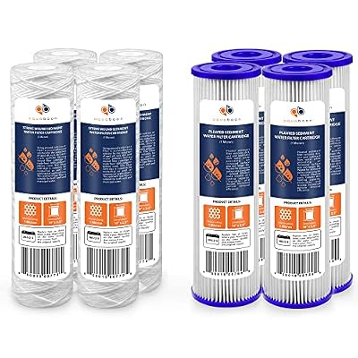 Aquaboon 4-Pack 1 Micron String Wound Water Filter Cartridge | Universal Whole House 10 inch Cartridges & Aquaboon 4-Pack 1 Micron Pleated Sediment Water Filter Cartridge