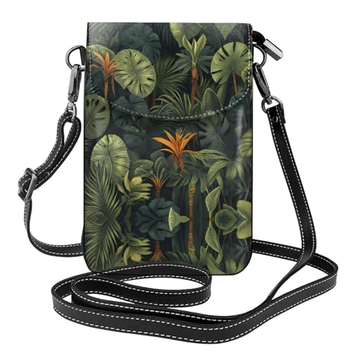 Sac à bandoulière en cuir pour téléphone portable motif verdure 19x12 cm