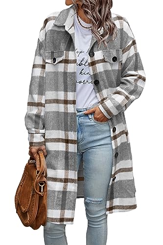 Image of PRETTYGARDEN Womens Plaid Shacket Jacket Flannel Shirts
