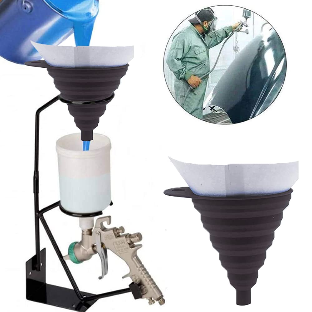 250 Pezzi Carte da Filtro per Vernice, Imbuto in Carta, Filtro per Vernice, 190 Micron Maglia Fine, con 1 Imbuto Vernice Pieghevole in Silicone, per Auto, Pistole a Spruzzo, Arti e Mestieri