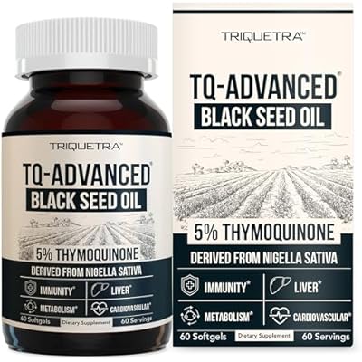 Black Seed Oil Softgels | 5% Thymoquinone - TQ-Advanced | High Potency - 500 Mg Per Capsule - 151 Concentrate From Nigella Sativa Extract, Raw Form, Vegan Formula, Glass Bottle 60 Softgels