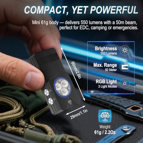 BORUIT EV30 Mini LED EDC Flashlight with 365nm UV Light, 550 Lumens USB-C Rechargeable Pocket Keychain Flashlight, Magnetic Tail & Clip, IP66 Waterproof for Camping, Hiking, Emergencies — view 3