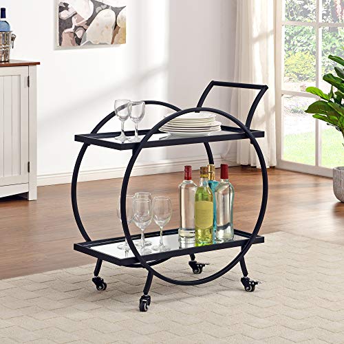 FirsTime & Co. Black Odessa Bar Cart, 2 Tier Mobile Mini Bar, Kitchen Serving Cart and Coffee...