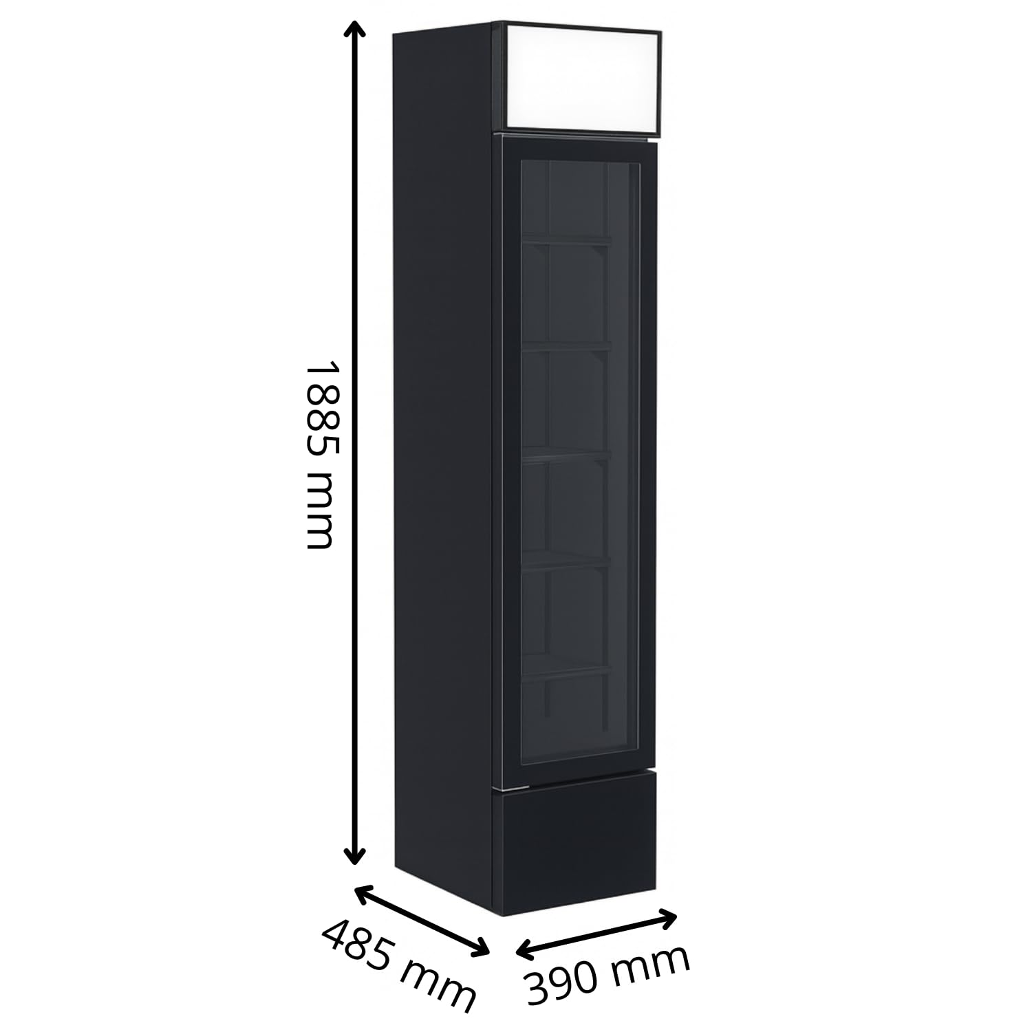 Armoire à Boissons Extra Slim 160 L Refroidissement Positif Ventilé 1 Porte Battante Éclairage LED 5 Étagères Réglables Noir 390 x 480 x 1888 mm