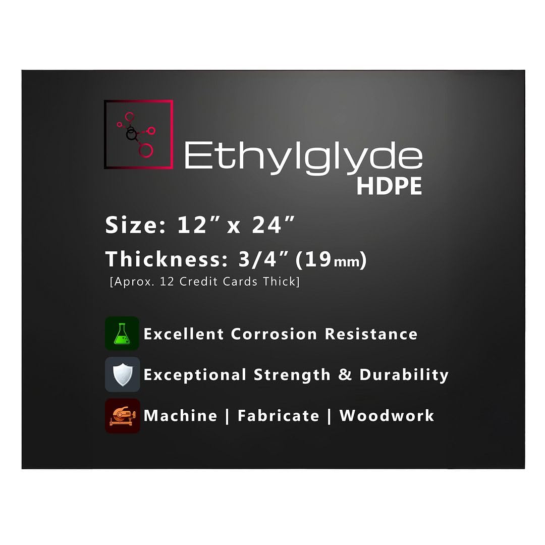 Black HDPE Sheet. Starboard Texture, Marine Board, Cutting Board, High Density Polyethylene Plastic Sheet, DIY Project Material. Nominal Cut +(-) 1/8". Fabricated in USA. 12" x 24" (3/4" Thick)