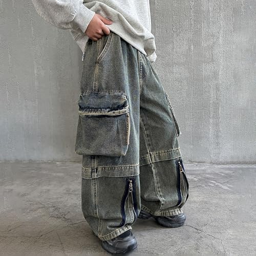 Cargo Pants for Boys Baggy Wide Leg Loose Fit Elastic Waist Casual Lightweight Stretch Denim Pants with Pockets4