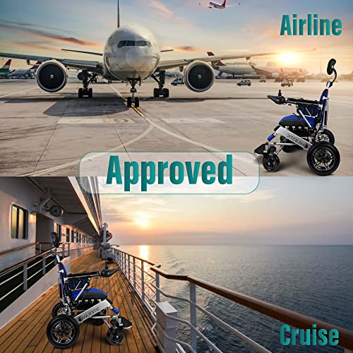 Malisa Electric Wheelchair For Adults, Portable All Terrain Lightweight Wheelchairs, Foldable Motorized Power Wheel Chair, Remote Control, Leather Seat (17.5" Seat) (Blue, Silver Frame) #TOP5