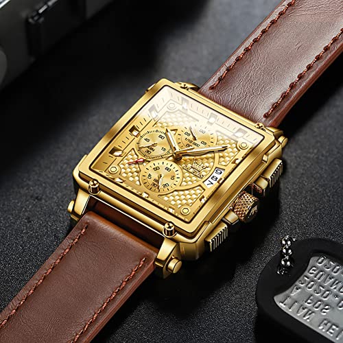Image of OLEVS Watches for Men Quartz Chronograph Leather Fashion Dress Watch Date Waterproof Luminous Casual Square Business Wrist Watches