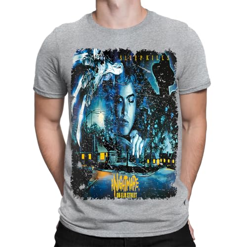 Halloween T-Shirt Nightmare On Elm Street Movie Poster Spooky Mens T Shirts #HD Sports Grey S