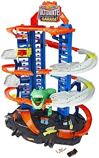 Hot Wheels City Robo T-Rex Ultimate Garage Multi-level multi-play mode Stores 100 plus 1:64 scale cars gift idea for kids 5 and older, GJL14