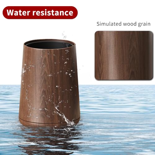 Image of 8L /2.1GAL Modern Metal Waste Bin with Realistic Wood Texture,Built-in Bag Holder,Open-Top Trash Bin for Bathroom,Home,Office,Living Room (2.1gal Cone)