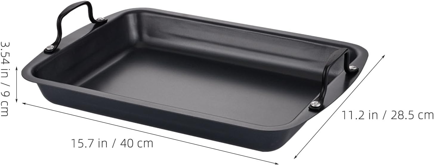 Non-Stick Griddle Pan for BBQ - Rectangular Stainless Steel Roasting Dish for Grilled Fish, Steak and Chicken - Flat Grilling Cookware Fits Kitchen 15.8x11.2x3.5"