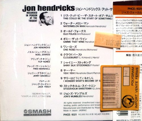 JON HENDRICKS - Recorded In Person At The Trident - Disque CD