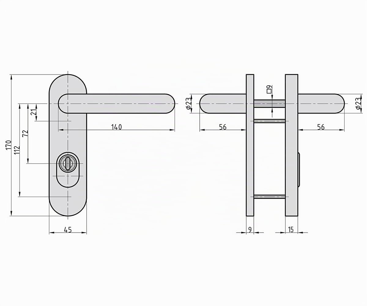 BASI | Feuerschutz Tür-Beschlag aus Aluminium F1 | für Innentüren | Türstärke 44-66 mm | Zylinderabdeckung | Drückergarnitur | rundes Kurzschild | Schutzbeschlag