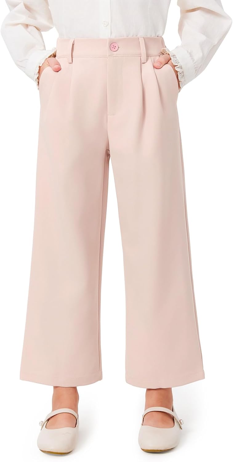 Haloumoning Girls Uniform Pants Kids High Waisted Wide Leg Dress Pants Casual Trousers with Pockets 5-14 Years Haloumoning Girls Uniform Pants Kids High Waisted Wide Leg Dress Pants Casual Trousers with Pockets 5-14 Years