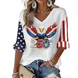 Women's 250 Anniversary USA Shirt 250th Anniversary USA Shirt 3/4 Sleeve Tops for Women V Neck American Flag Patriotic 4th of July Shirts