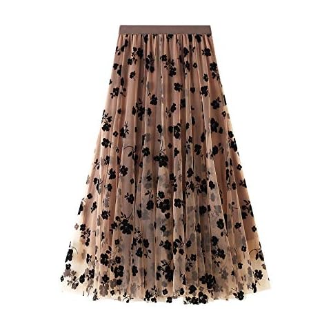 Edhomenn Women Floral Print Tulle Midi Skirt Cover