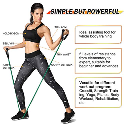 SYOSIN Professional Single Resistance Exercise Band, Non-Slip and Comfortable Handles with Door Anchor, Physical Therapy, Strength Training and Muscle Toning