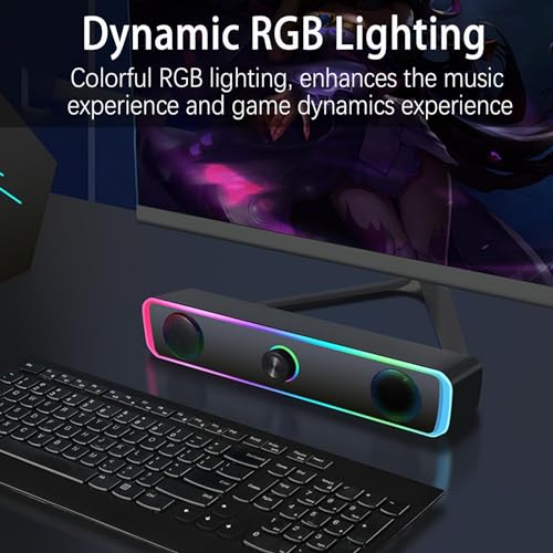 Mokeum Computer Speakers for Desktop, Bluetooth 5.3 PC Speakers, USB Powered Computer Soundbar with LED RGB Light, HiFi Stereo, Knob Volume Control, 3.5mm Aux Input Mini Wired Speaker for Monitor, Laptop, PC - Image 4