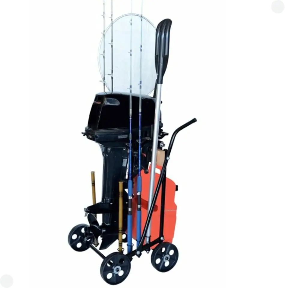 CARRINHO PARA MOTOR DE POPA PRETO 4 RODAS COM PORTA REMO E VARAS