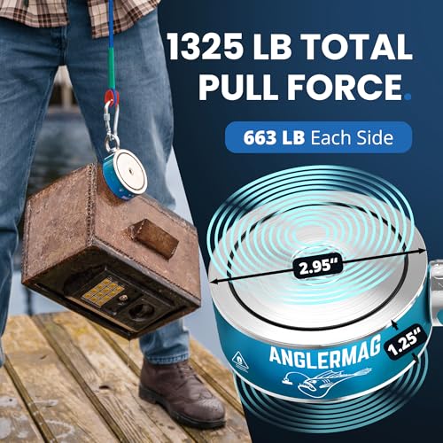 AnglerMag™ Magnet Fishing Kit - 1325 lbs Double Sided Neodymium Magnetic Fishing Stuff with Rope - 10 PCS Extra Strong Complete Gift Set with eBook, Carabiner, Gloves, Grappling Hook & Carrying Bag - Image 2