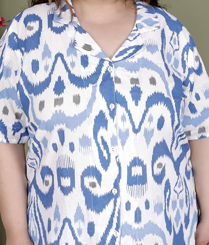 Image of Printed Shirt Style Cotton Night Suit for Women with Extra Plus Size