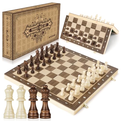 Peradix Zestaw szachowy | Drewniana magnetyczna szachownica | 2 dodatkowe hetmany | 38x38 cm składana szachownica do przechowywania | Zabawki i gry dla dorosłych i dzieci Zestawy edukacyjne
