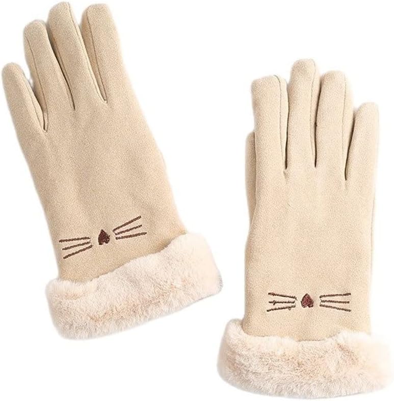 Women Cute Lovely Embroidery Velvet Thicken Touch Screen Warm Gloves Plush Wrist Cycling Drive Mittens image 4