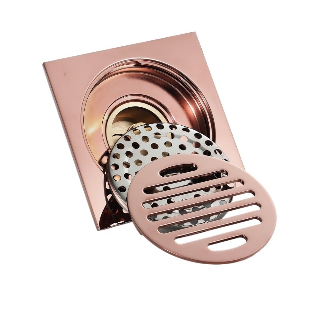 Piletta Doccia A Pavimento Scarichi a pavimento in ottone oro rosa Scarico a for doccia Bagno a quadrato Coperchio filtro Griglia di scarico