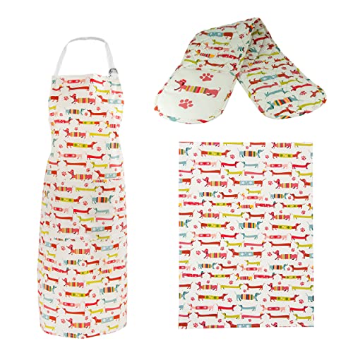 Torchon cuisine et tablier en coton teckel de qualité supérieure Spotted Dog