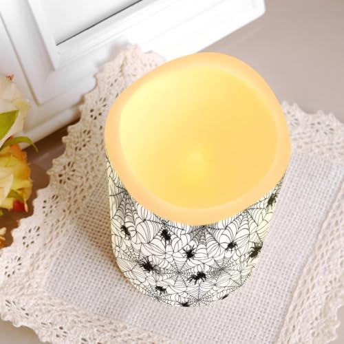 Image of Halloween Spider Web Print Flameless Candles Set of 4 | Flameless Candles with Remote Control Flickering LED Candles with Timer for Halloween Party Patio Celebration Accents
