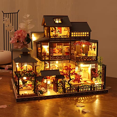Puppenhaus-Miniatur mit Möbeln, Miniatur-Puppenhaus-Set mit Musik-Bewegung, Holz, handgefertigt, für Weihnachten…