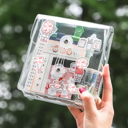 Image of 2Pcs Sticker Organizer Transparent Washi Tape Organizer, Large Capacity Visible Stationery Sticker Storage Bag, Sticker Holder Portable Pouch for Journals, Travel, Planner, Office Supplies