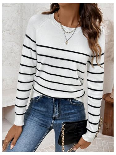 SOLY HUX Fall Sweaters for Women Striped Crew Neck Long Sleeve Pullover Sweater Knit Tops4