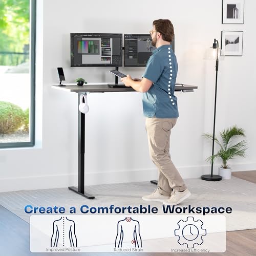 Image of VIVO Electric 60 x 24 in Standing Desk, Memory Height Adjustment, 1B Series, Holds 220 lbs, One-Piece Dark Gray Top, Black Frame, DESK-KIT-1B6G