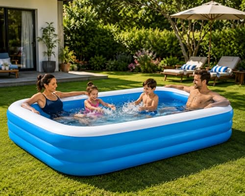 Image of 9 Feet Rectangular Inflatable Pool with Electric Pump Full-Sized Swimming with Family Bathtub for Kids Adults