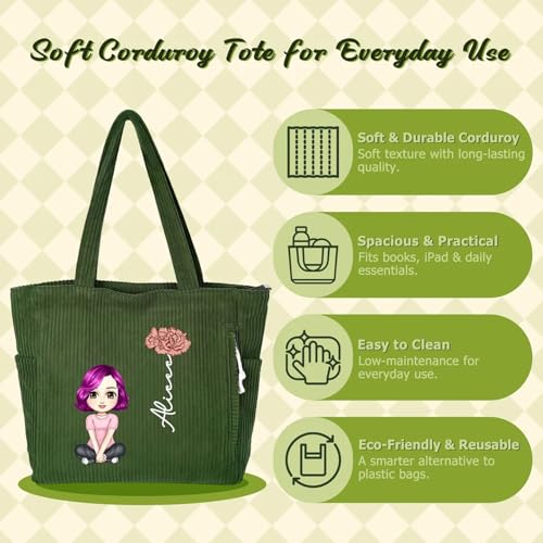 Bolso Tote de pana personalizado con diseño y nombre miniatura 6