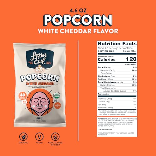 Image of Lesser Evil Popcorn Wht Cheddar Org 4.6 OZ