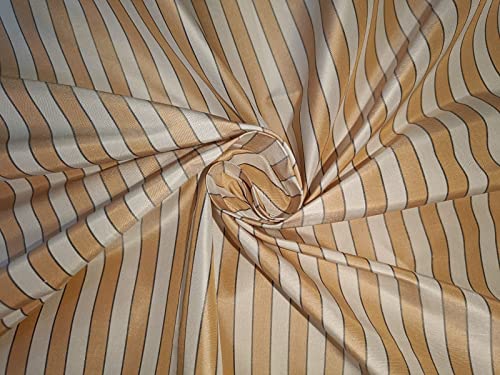 Tissu taffetas soie au mètre rayures pêche ivoire noir 137cm TAF#S120