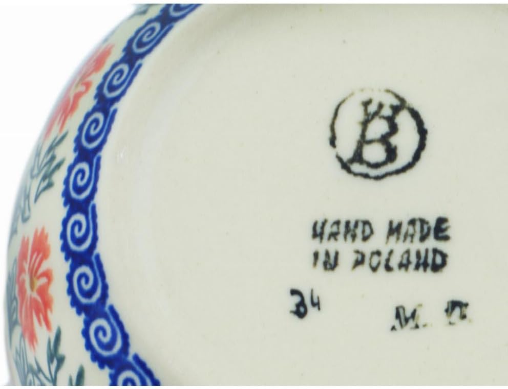 Polmedia Polish Pottery Bowl 5-inch - Red Cornflower Pattern Handmade in Boleslawiec Poland by Ceramika Bona + Certificate of Authenticity
