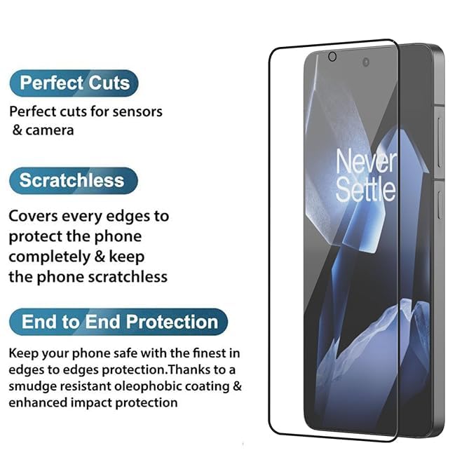 Image of Military-Grade Gorilla Tempered Glass For OnePlus 13R (Black) Edge To Edge Coverage With Easy Installation Kit