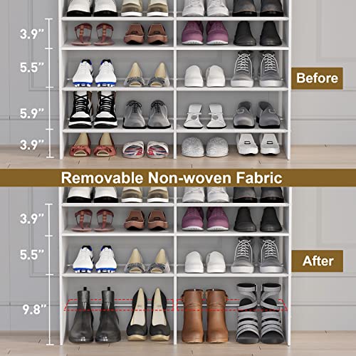 6-Tier Shoe Rack Wooden With Non-Woven Fabric, Stackable Shoe Rack Organizer For Closet Entryway Wood Shoe Rack Expandable Kids Small Cubby Shoe Stand For Bedroom Storage Shelf Cabinet (White) #TOP3